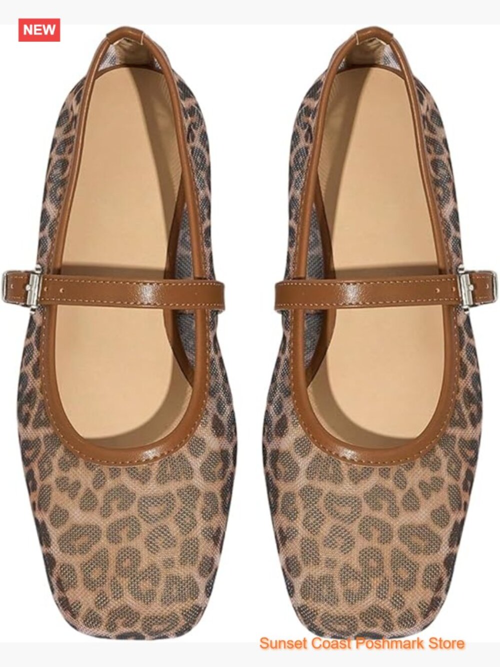 Mesh Ballet Flats Faux Leather Square Toe Mary Jane Buckle Closure